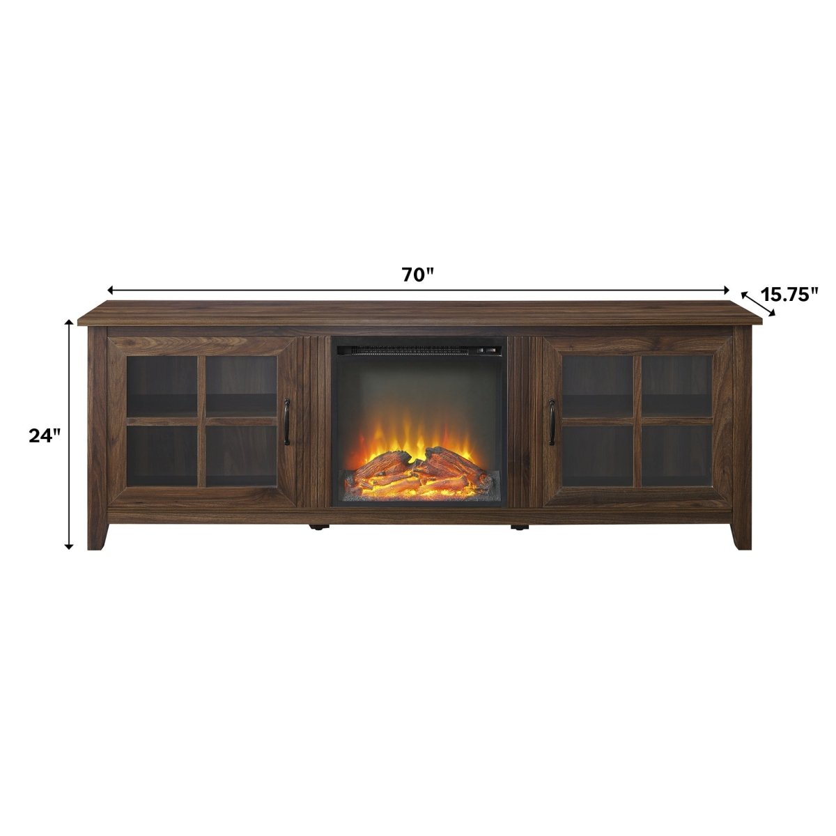 Walker Edison Simple Fireplace Console with Glass Doors