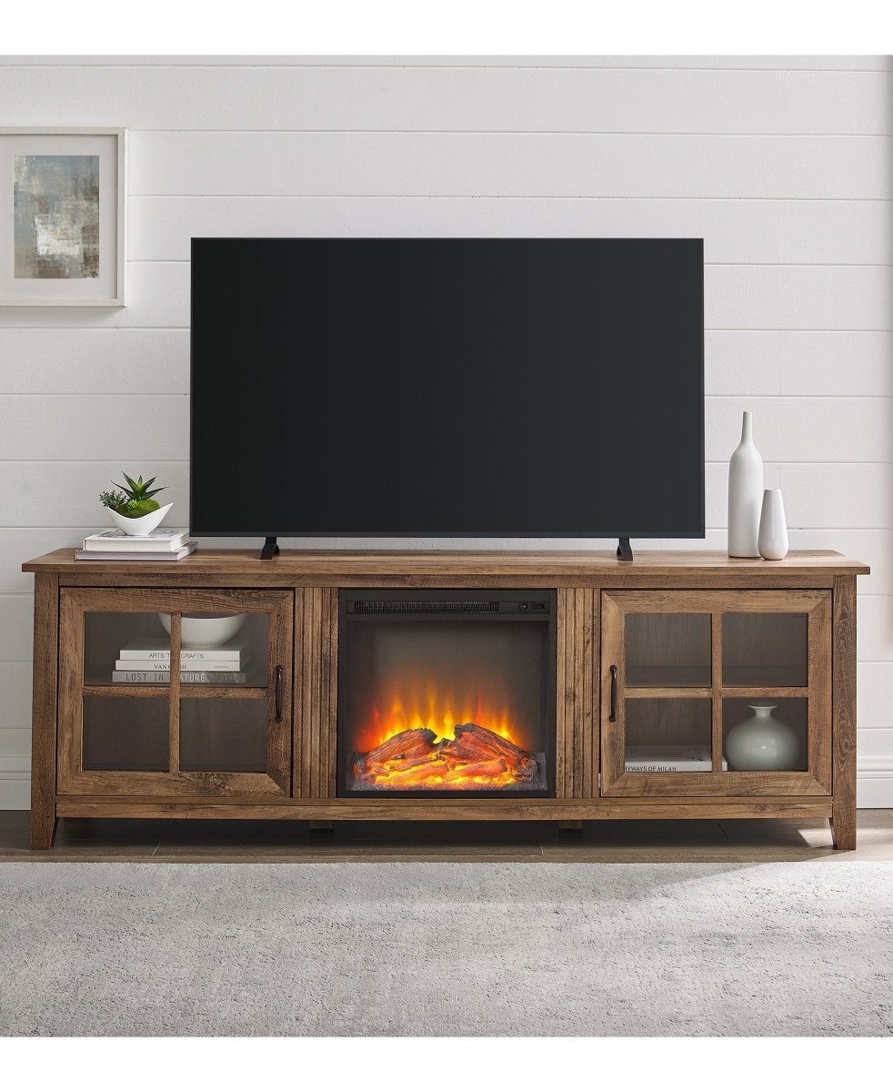 Walker Edison Simple Fireplace Console with Glass Doors