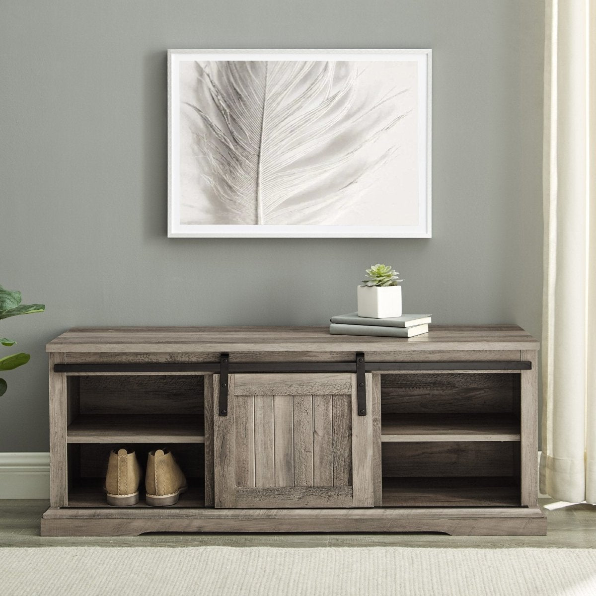 Walker Edison Sliding Grooved Door Entry Bench