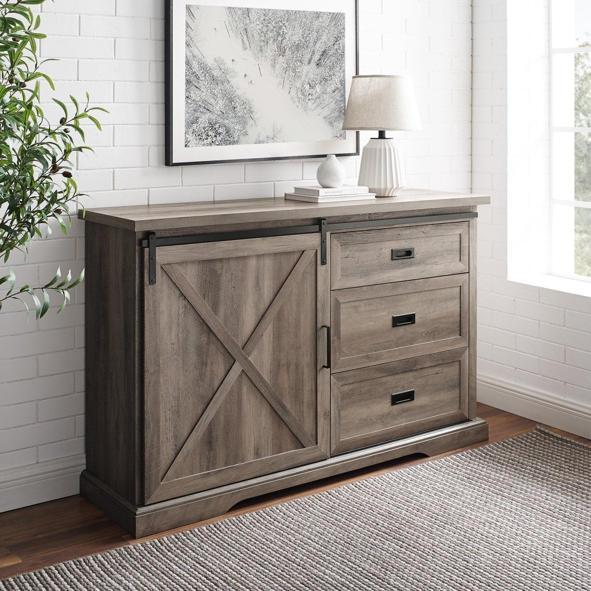 Walker Edison Sliding X Barn Door Sideboard