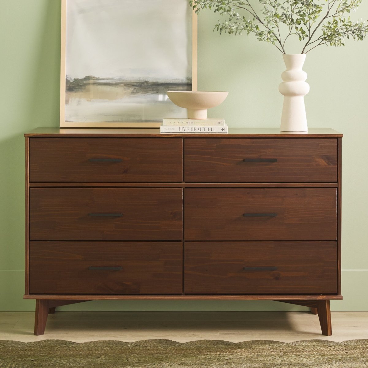 Walker Edison Sloane 6 - Drawer Modern Solid Wood Dresser with Metal Handles