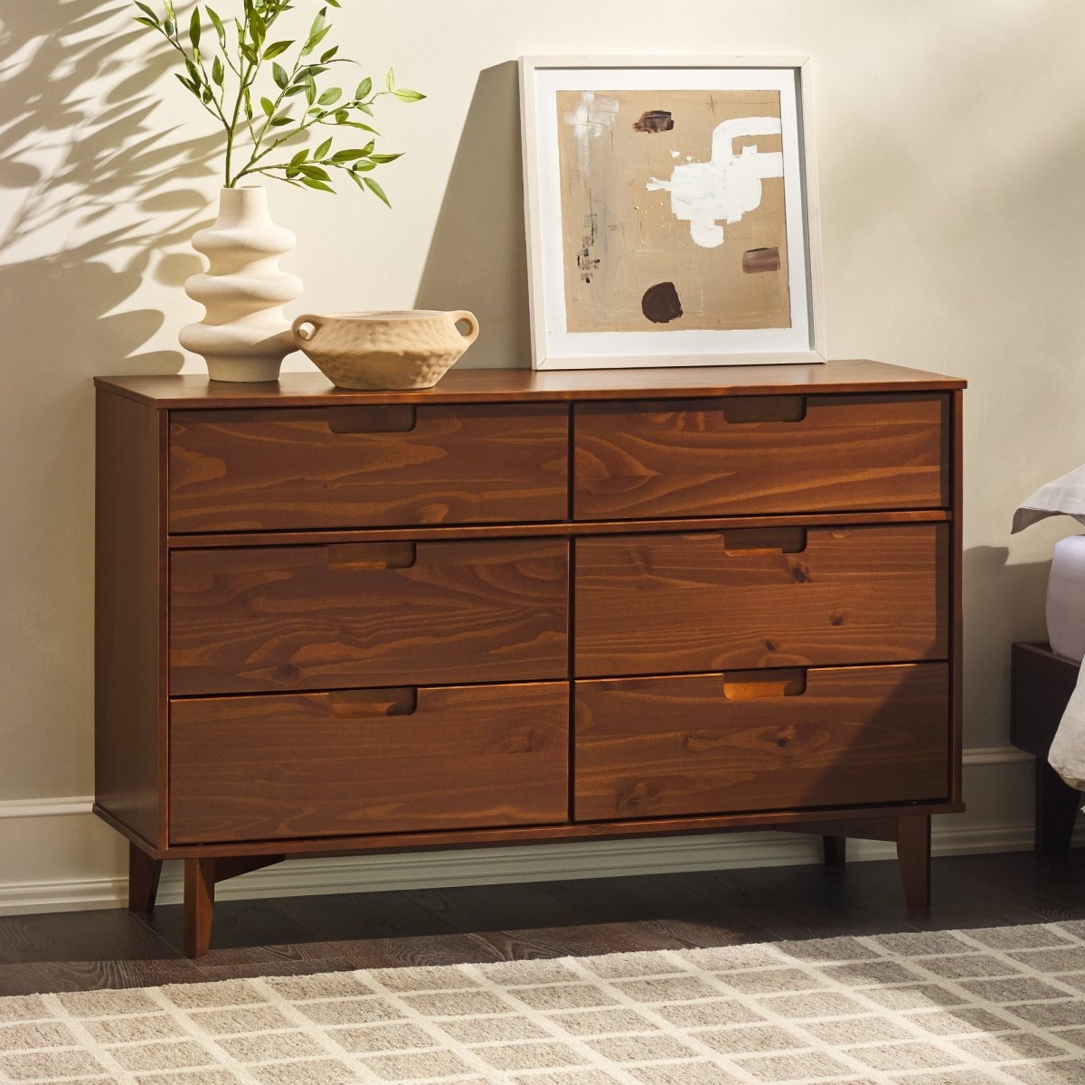 Sloane Mid Century Modern 6 Drawer Solid Wood Dresser - White Wash Sloane Mid Century Modern 6 Drawer Solid Wood Dresser - White Wash