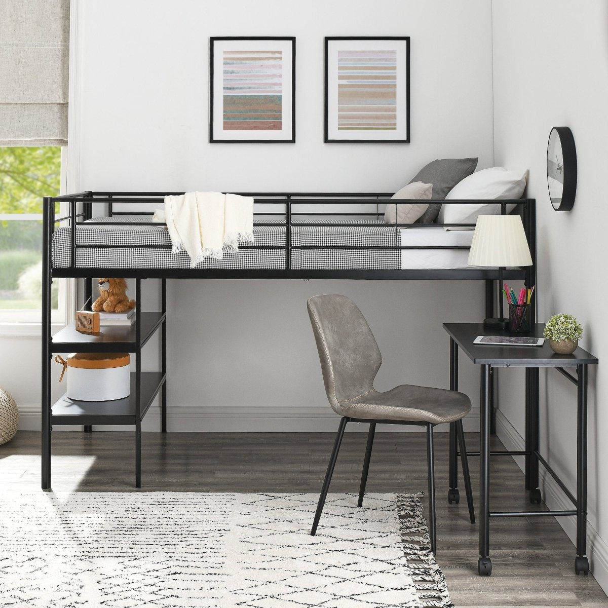 Walker Edison Sunset Twin Low Loft Bed with Desk
