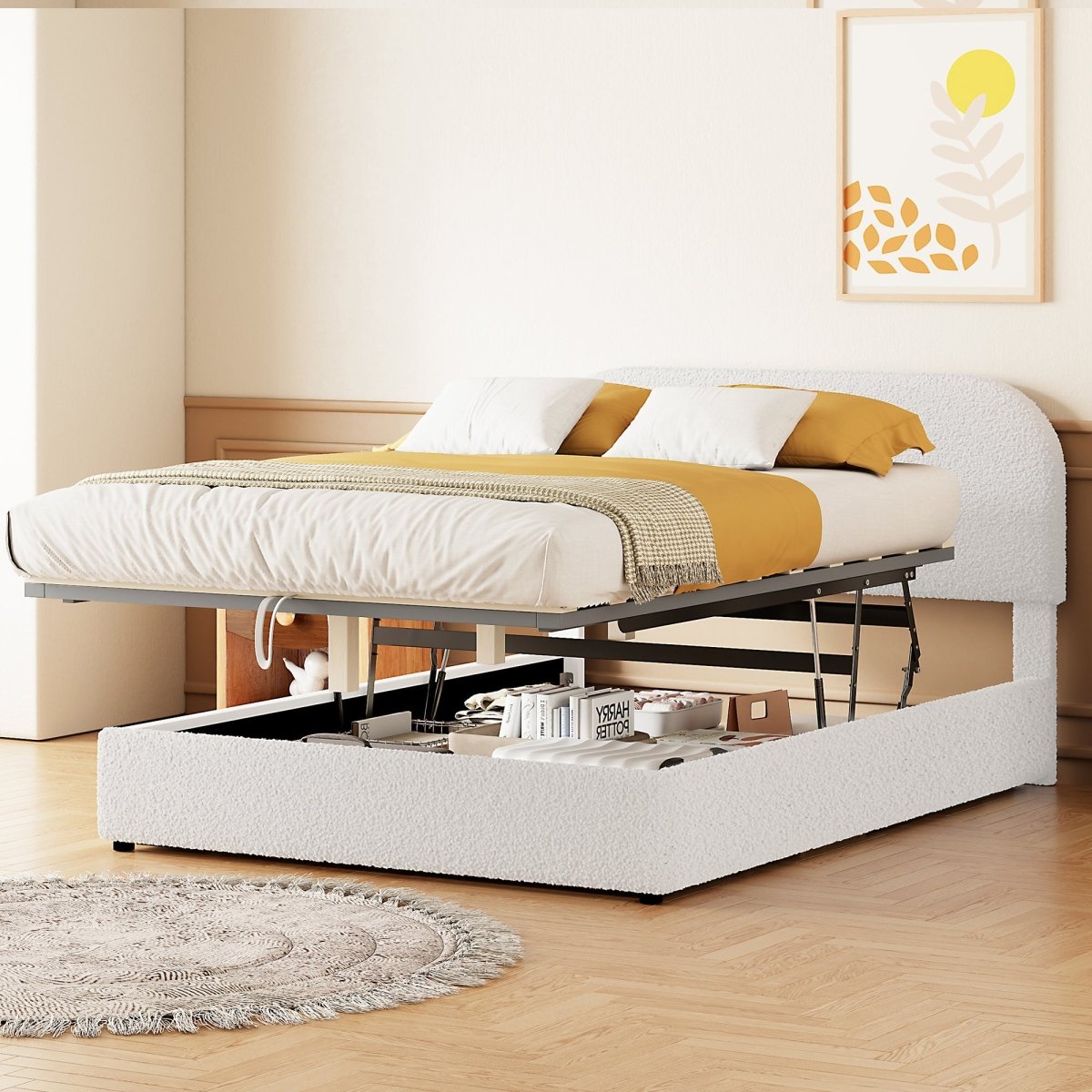 Walker Edison Teddy Full Size Upholstered Platform Bed with Hydraulic Storage