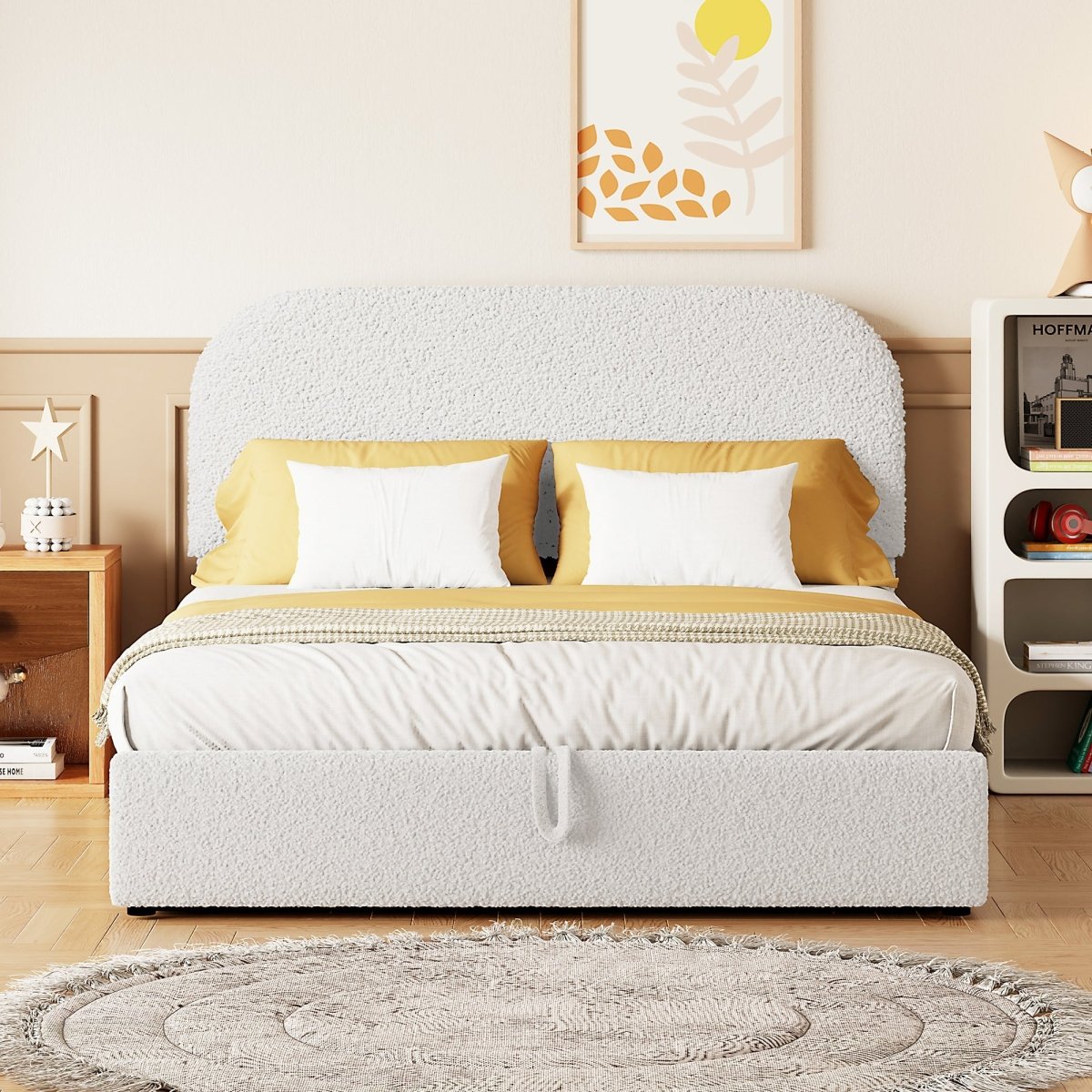 Walker Edison Teddy Full Size Upholstered Platform Bed with Hydraulic Storage