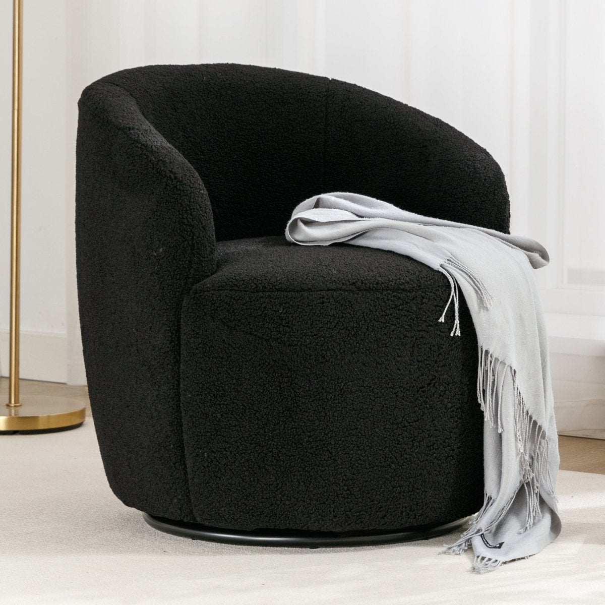 Walker Edison Teddy Swivel Accent Barrel Armchair, Black