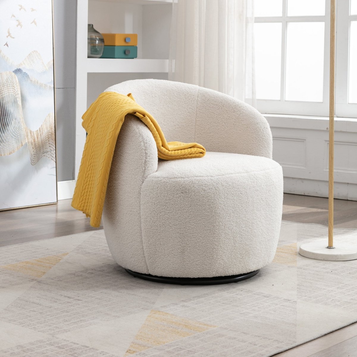 Walker Edison Teddy Swivel Accent Barrel Armchair, Ivory