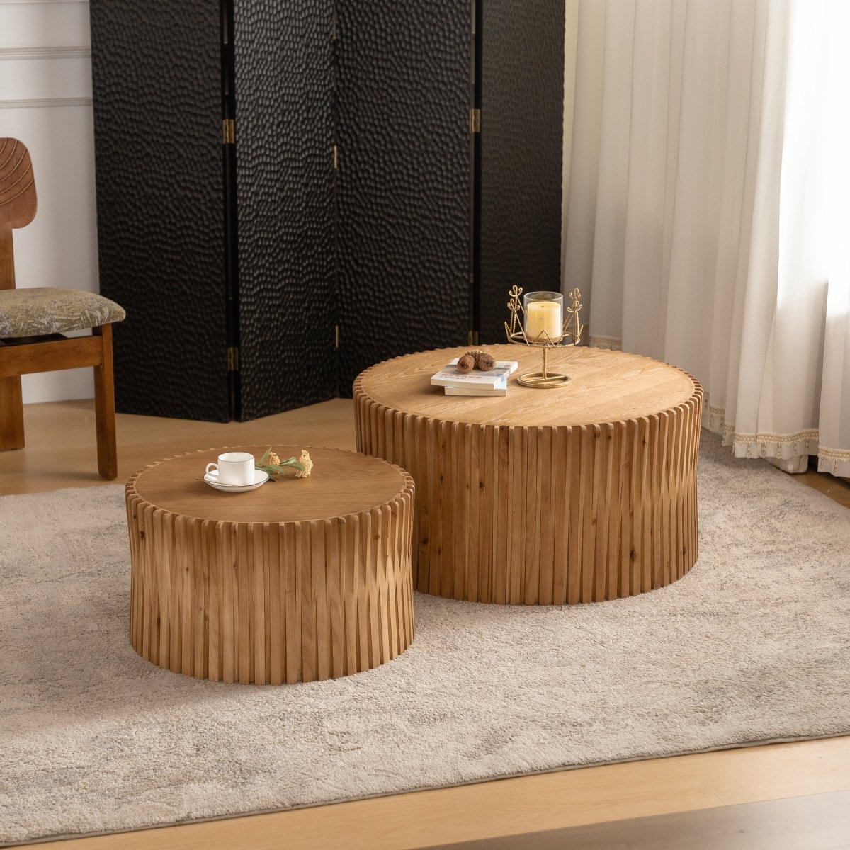 Walker Edison Textured Nesting Coffee Table Set - 2 Piece Modern Tables