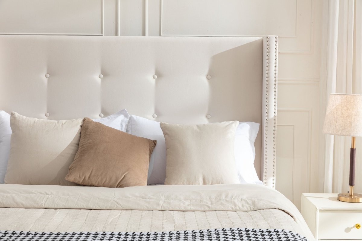 Walker Edison Traditional Peyton Upholstered 54" High Headboard King Bed