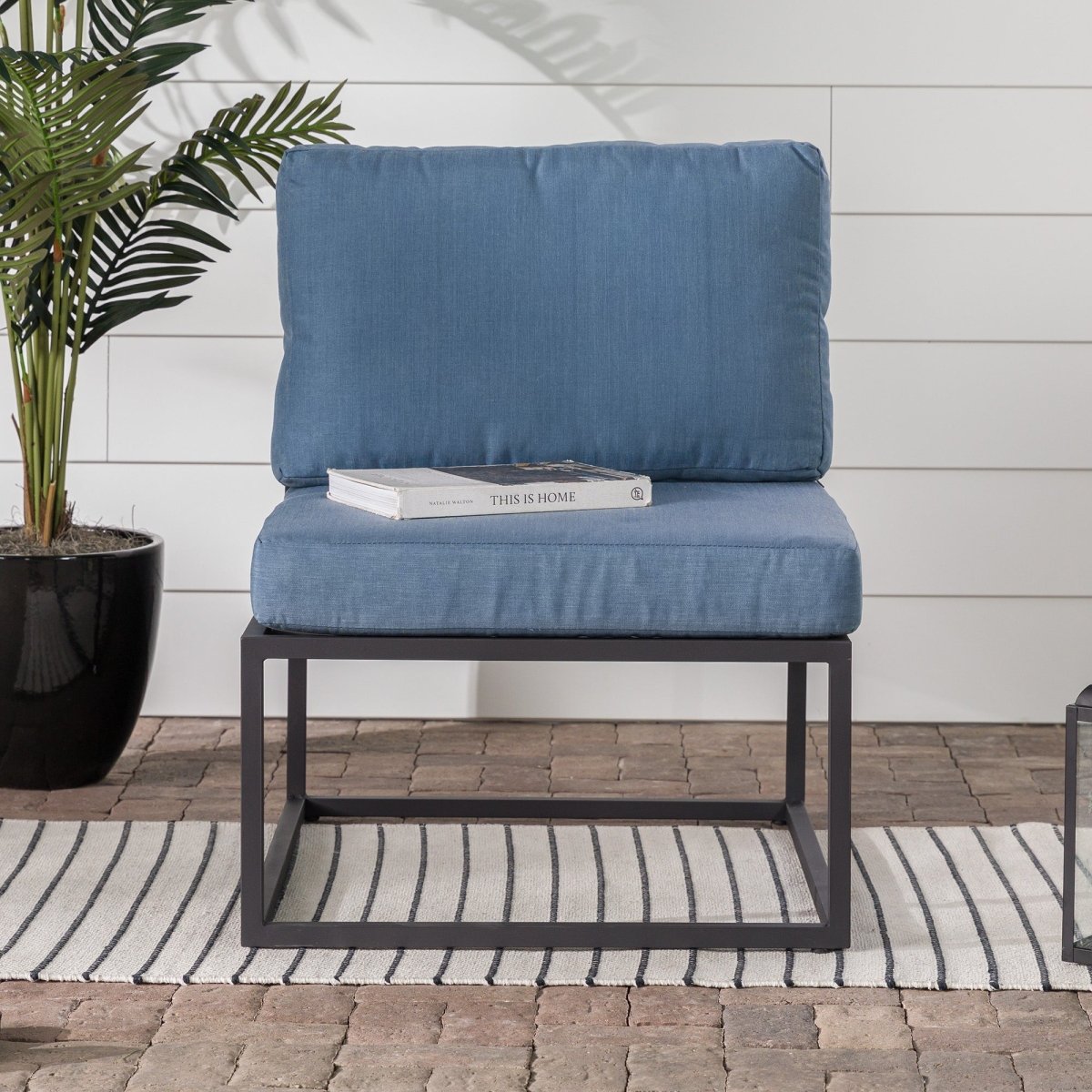 Walker Edison Trinidad Outdoor Modern Modular Patio Side Chair, Blue