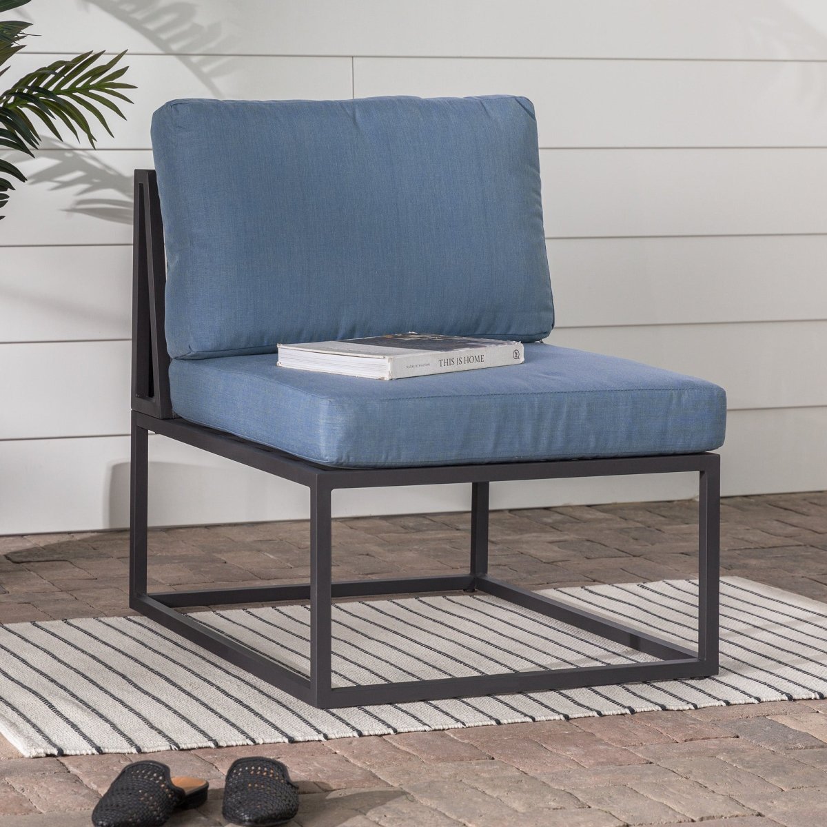 Walker Edison Trinidad Outdoor Modern Modular Patio Side Chair, Blue