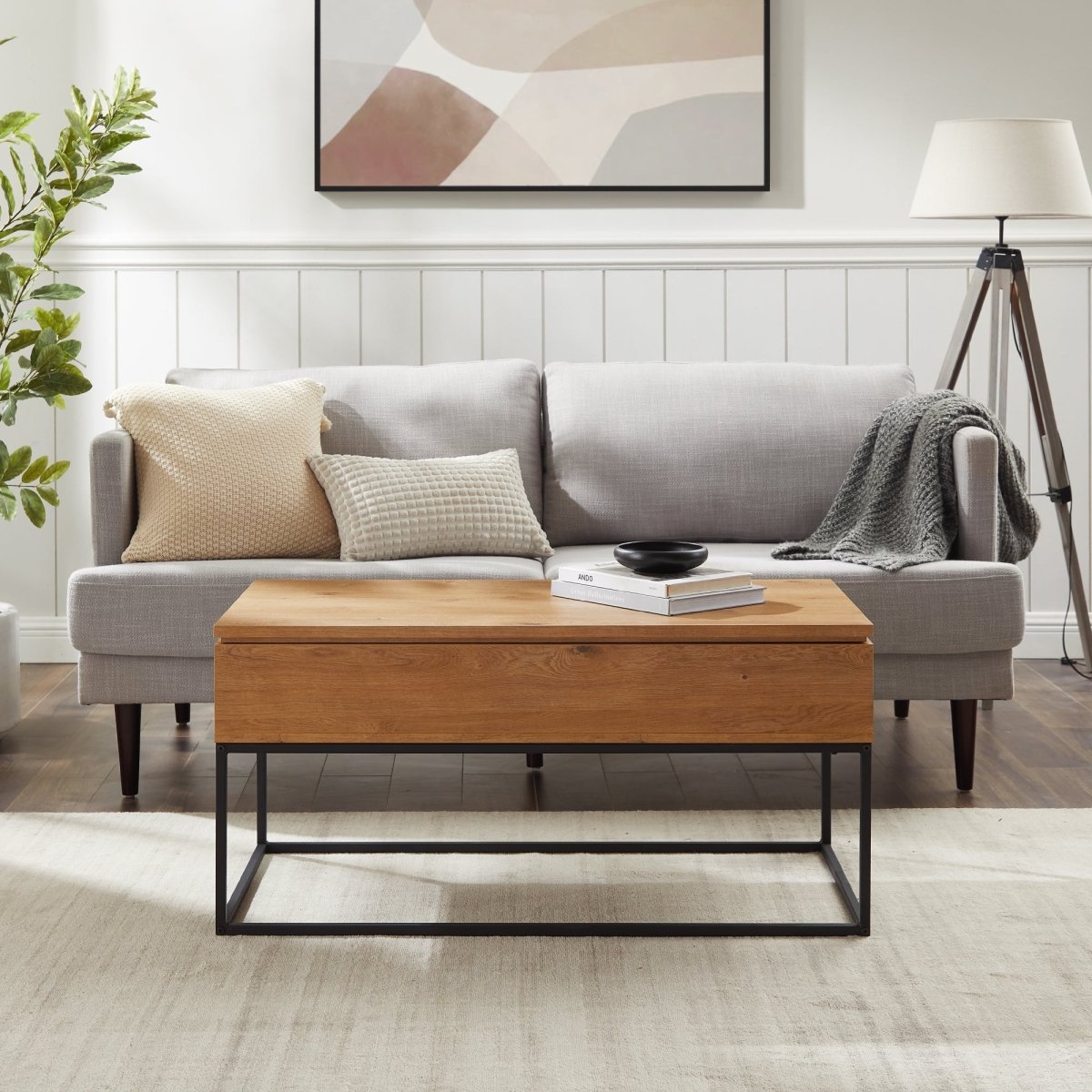 Walker Edison Tyson Modern 40 Wood and Metal Lift Top Coffee Table