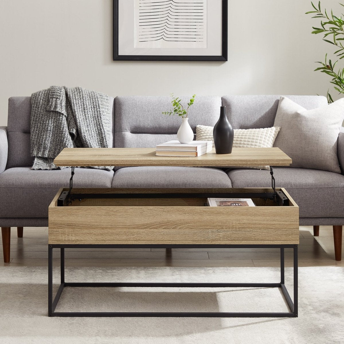 Walker Edison Tyson Modern 40 Wood and Metal Lift Top Coffee Table