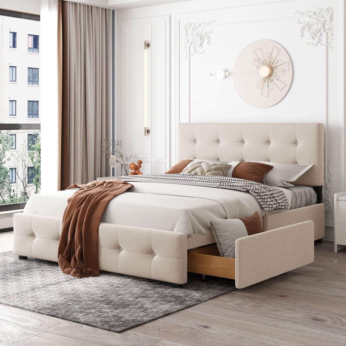 Walker Edison Upholstered Queen Platform Bed with Storage