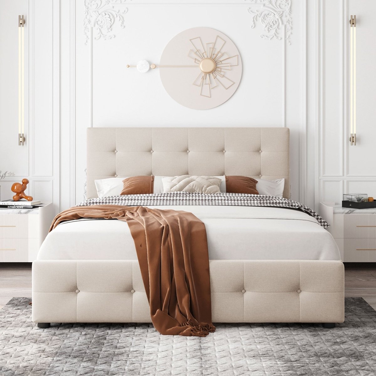 Walker Edison Upholstered Queen Platform Bed with Storage