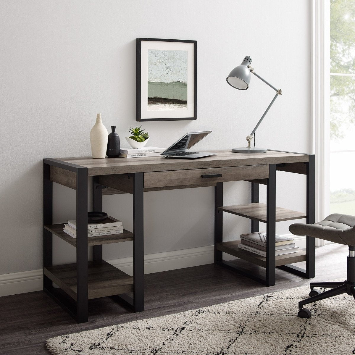 Walker Edison Urban Blend Storage Desk, Grey Wash