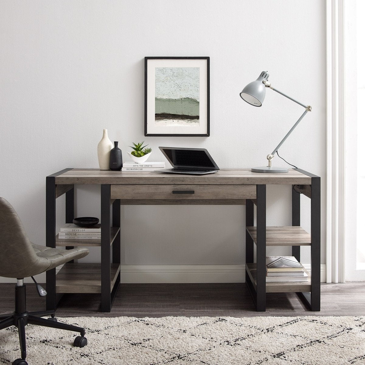 Walker Edison Urban Blend Storage Desk, Grey Wash