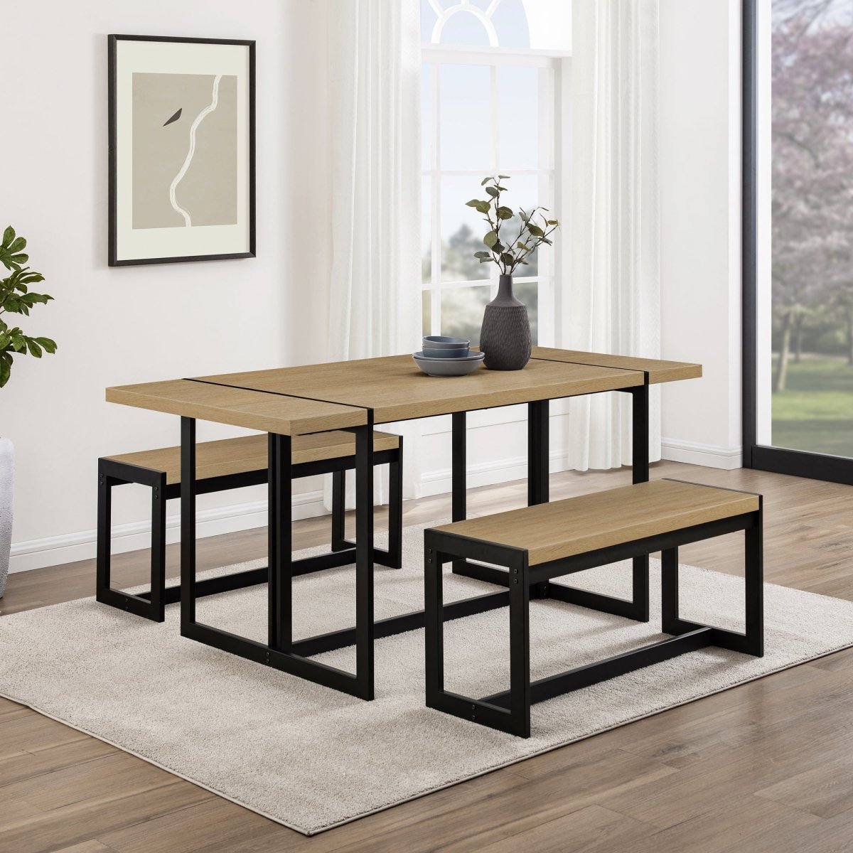 Walker Edison Vance Modern Industrial 3 - Piece Metal and Wood Rectangle Dining Set