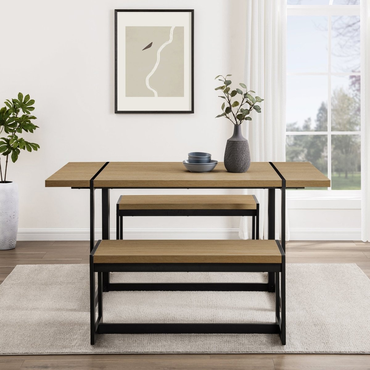 Walker Edison Vance Modern Industrial 3 - Piece Metal and Wood Rectangle Dining Set