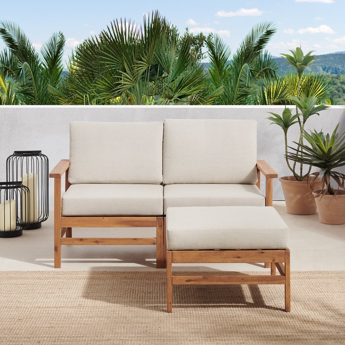 Walker Edison Vincent 3 - Piece Modern Chevron Acacia Outdoor Sectional