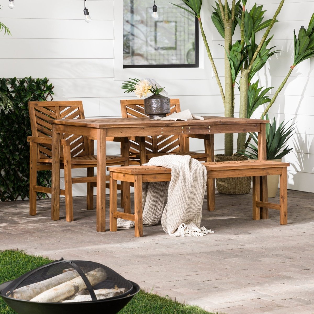 Walker Edison Vincent 4 - Piece Chevron Outdoor Patio Dining Set