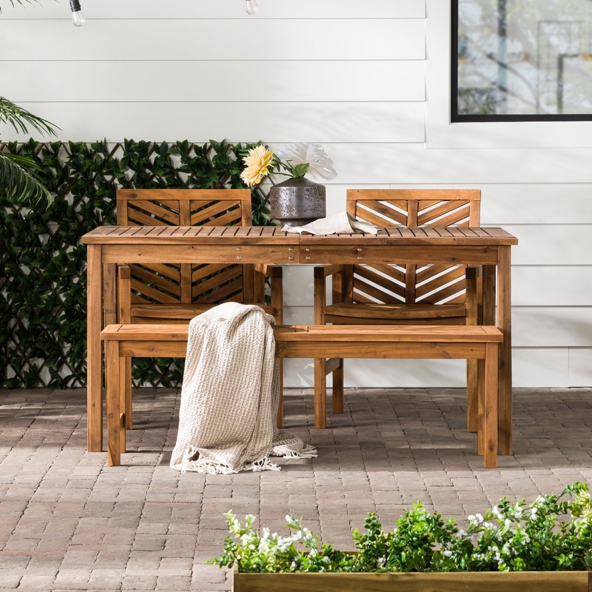 Walker Edison Vincent 4 - Piece Chevron Outdoor Patio Dining Set