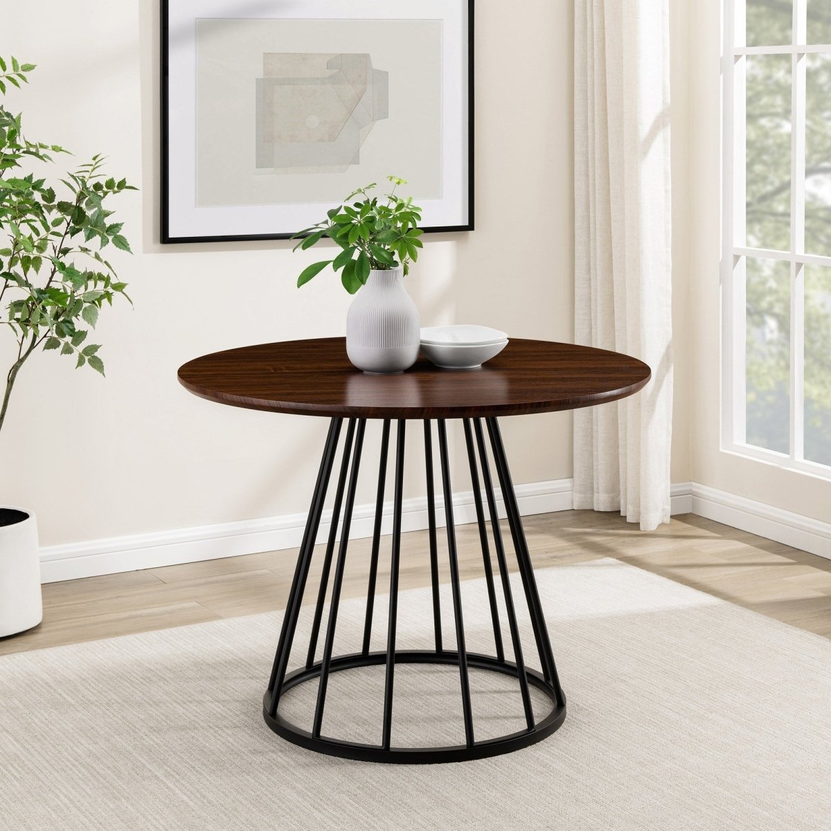 Walker Edison Vivian Modern Round Dining Table with Metal Base