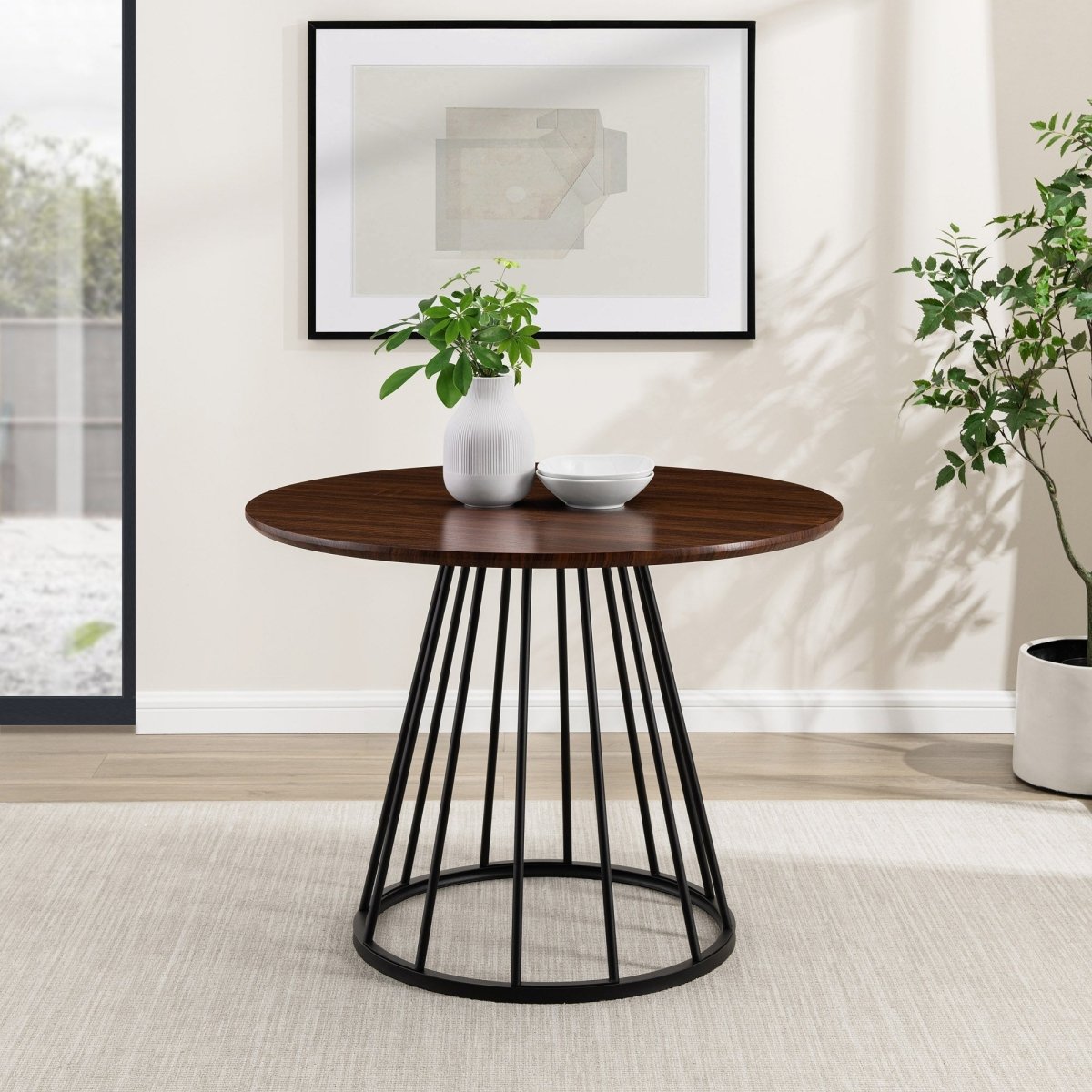 Walker Edison Vivian Modern Round Dining Table with Metal Base
