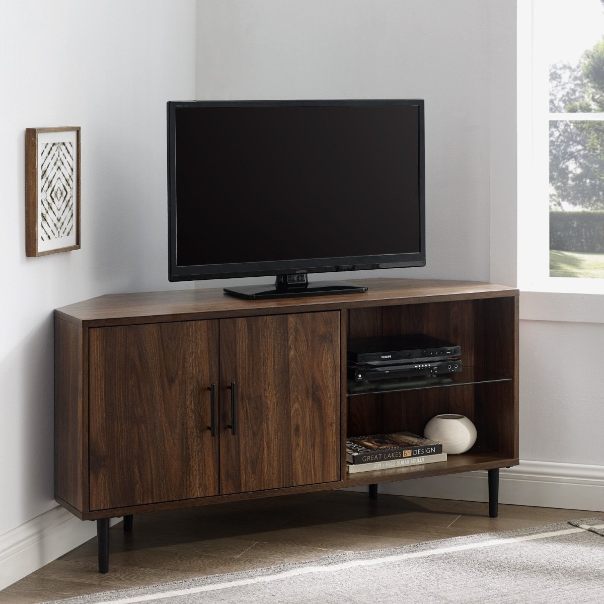 Walker Edison Walker Edison Corner TV Stand 52" - MDF Wood Mid - Century Modern