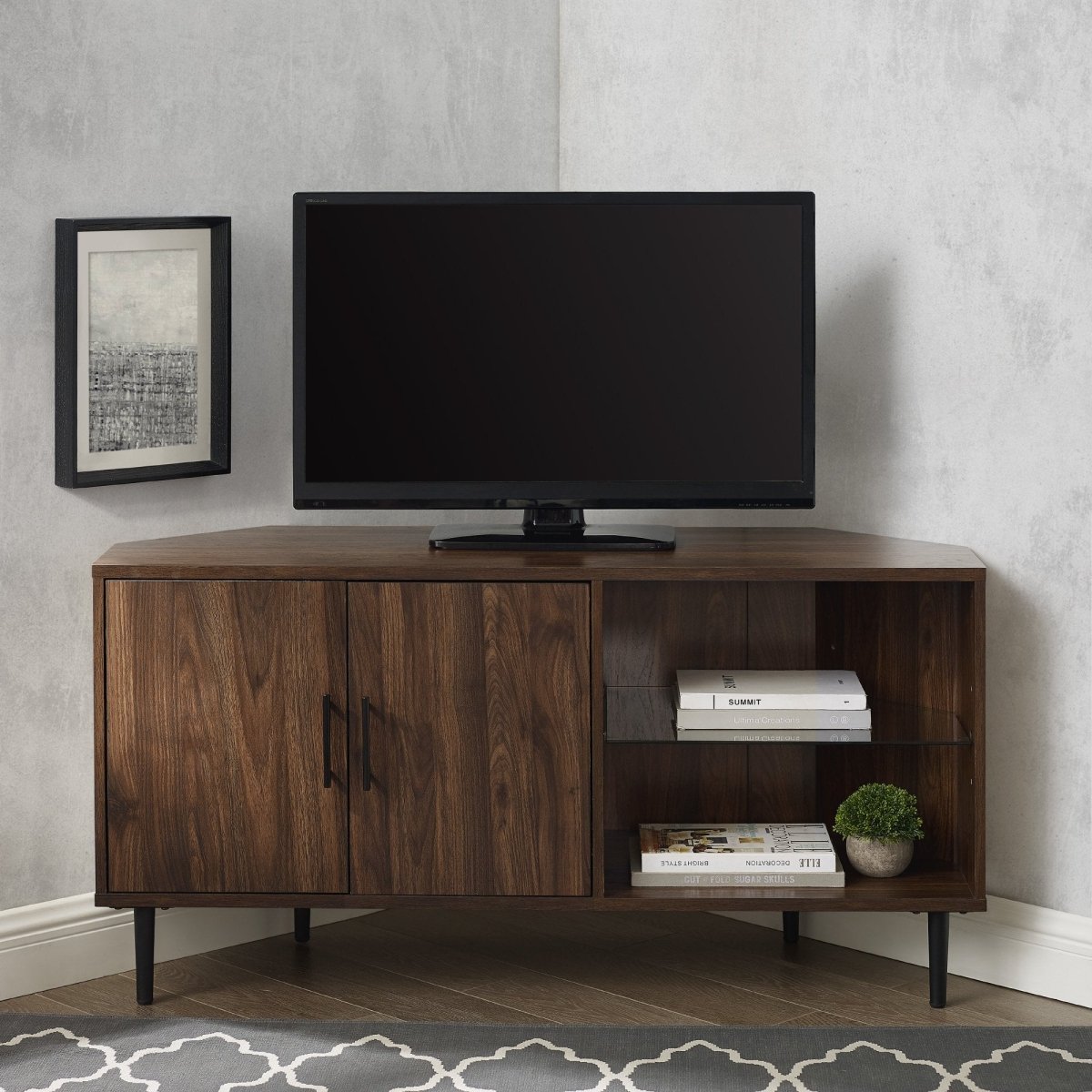 Walker Edison Walker Edison Corner TV Stand 52" - MDF Wood Mid - Century Modern