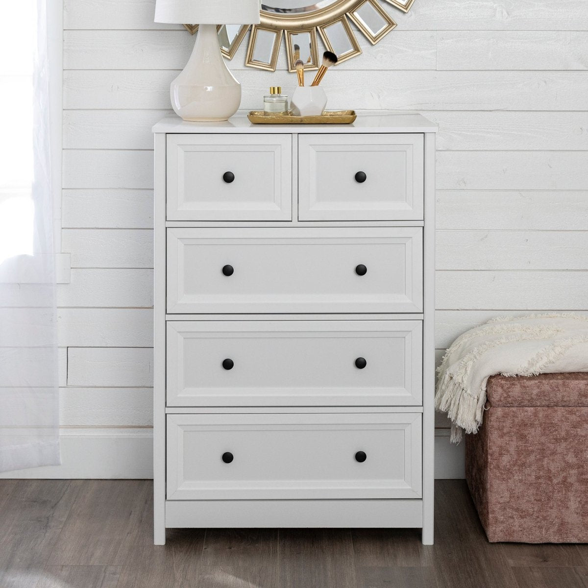 Walker Edison Walker Edison Oakland White 5 - Drawer Tall Chest 43.25"H Farmhouse