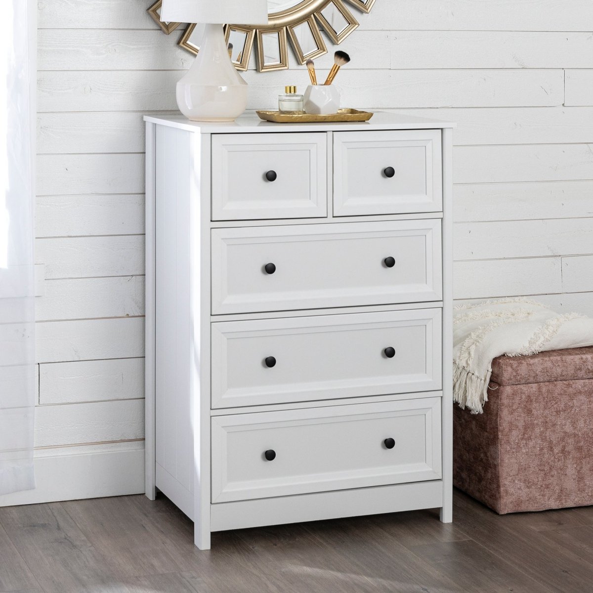 Walker Edison Walker Edison Oakland White 5 - Drawer Tall Chest 43.25"H Farmhouse