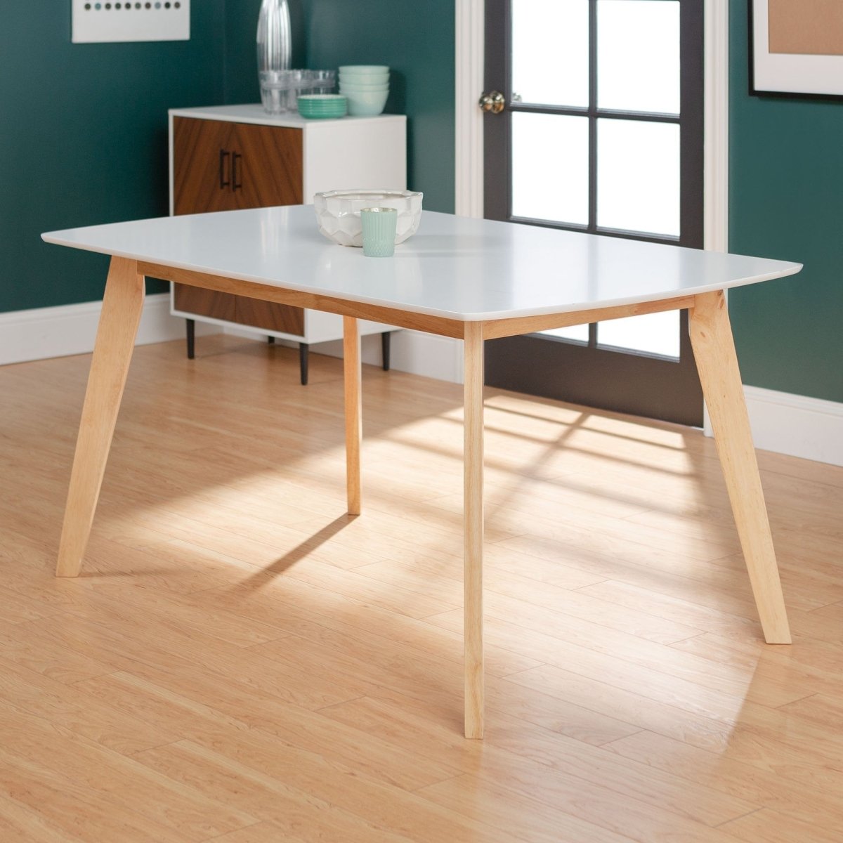 Walker Edison White Mid - Century Dining Table - Solid Wood Legs, 60x35 MDF