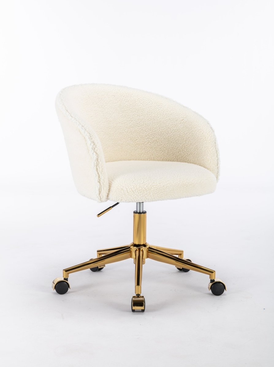Walker Edison White Teddy Modern Desk Chair with Gold Rolling Base