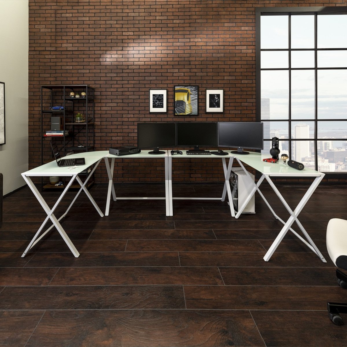 Walker Edison X Frame Command Center Gaming Desk Station