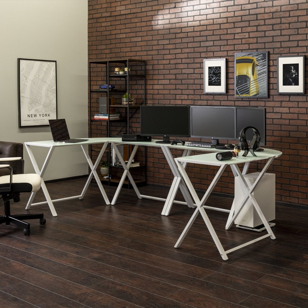 Walker Edison X Frame Command Center Gaming Desk Station