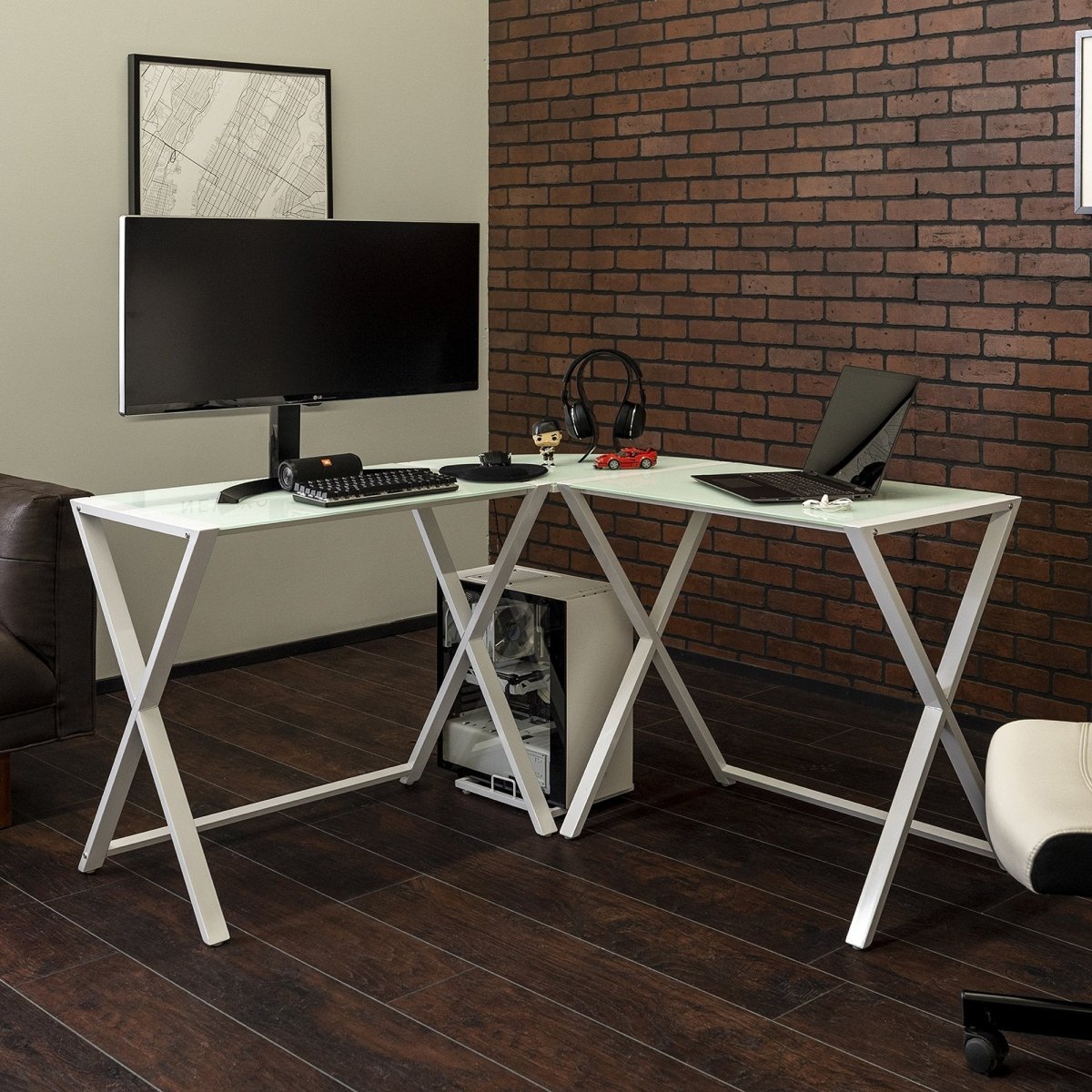 Walker Edison X Frame Modern Corner Gaming Desk