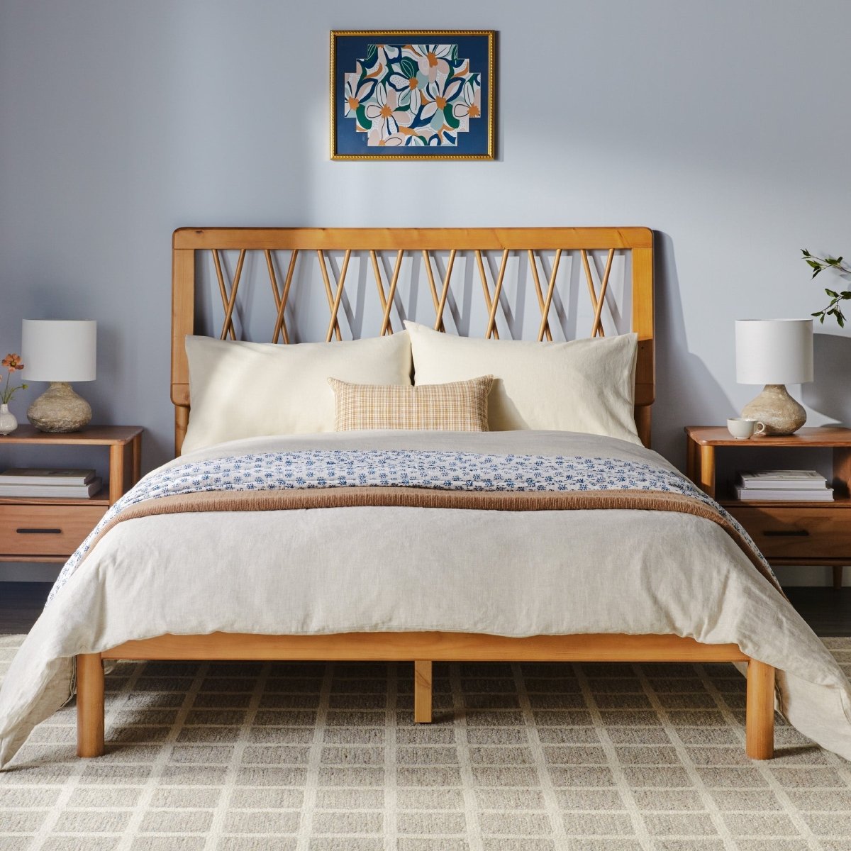 Walker Edison Xavier X Spindle Mid - Century Modern Solid Wood Bed