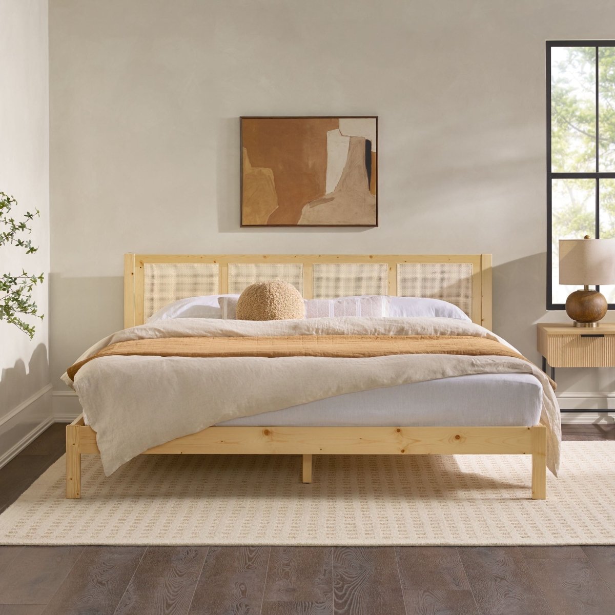 Walker Edison Yasmina Solid Wood Rattan Paneled Platform Bed (Queen or King)