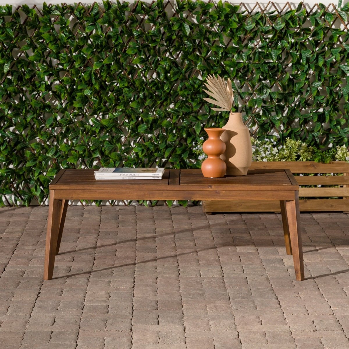Walker Edison Zander Mid - Century Modern Acacia Outdoor Slatted Coffee Table