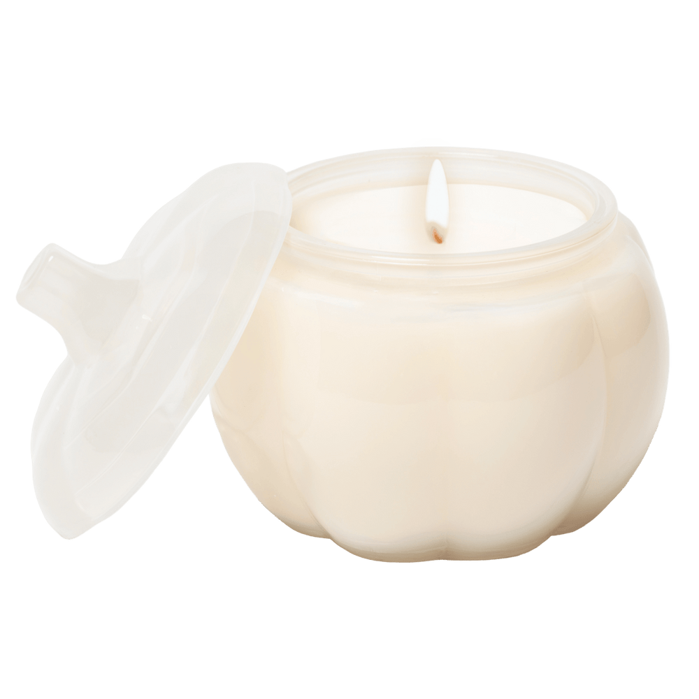 Sweet Water Decor Warm and Cozy Soy Candle - White Translucent Glass Pumpkin Jar - 20 oz - lily & onyx