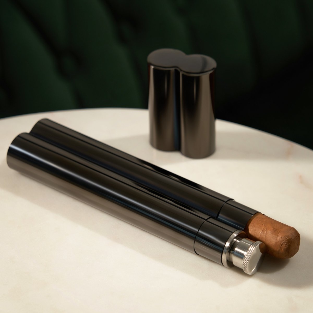 Viski Warren Stainless Steel Cigar Holder and Flask, Gunmetal - lily & onyx
