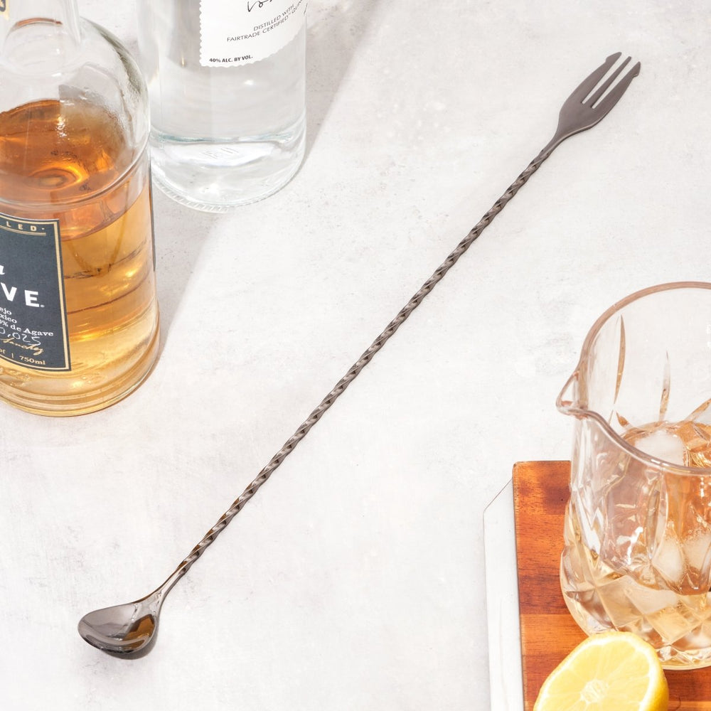 Viski Warren Trident Bar Spoon, Gunmetal - lily & onyx