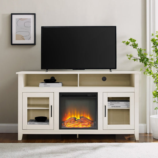 Walker Edison Wasatch 58" Transitional Fireplace Glass Wood TV Stand - lily & onyx