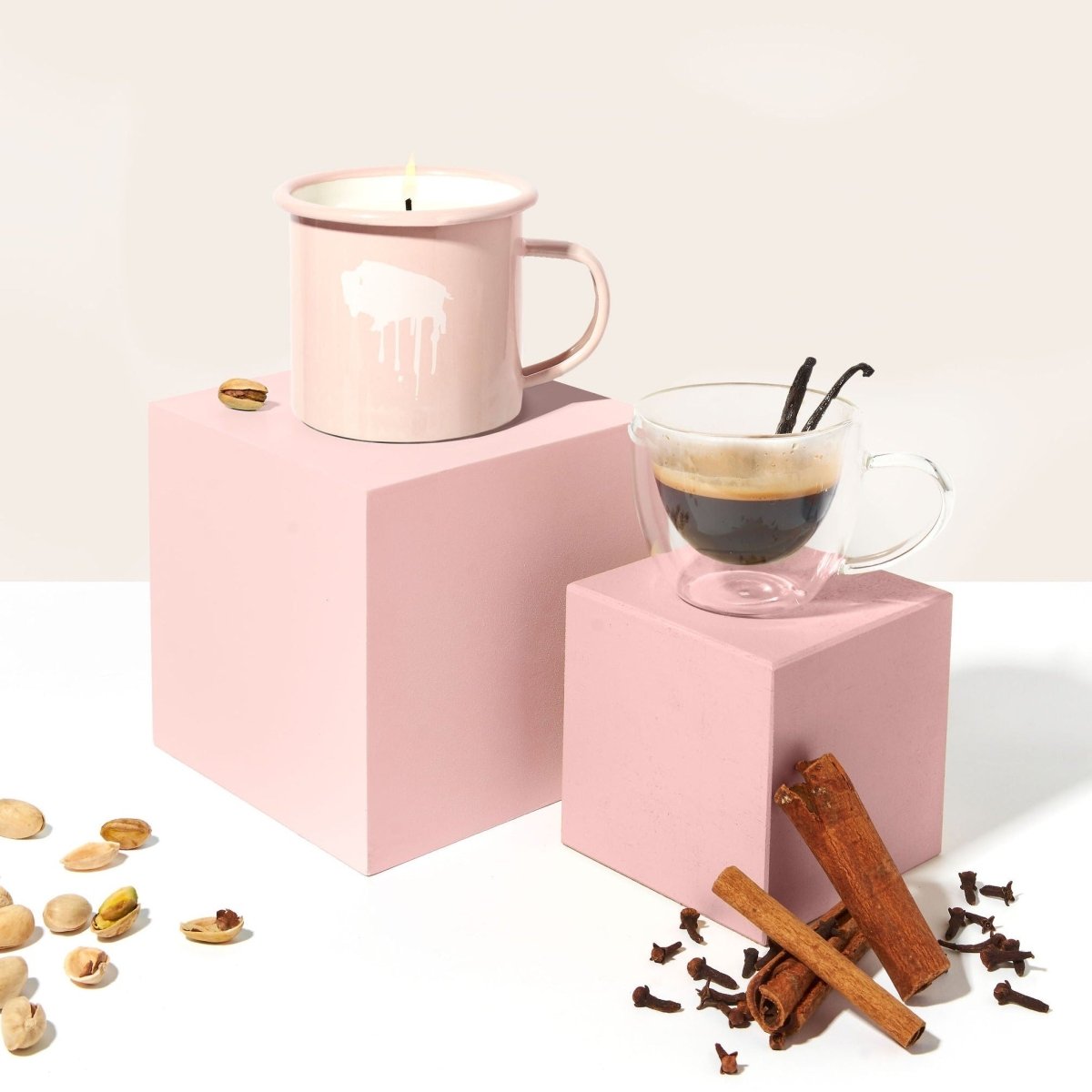 Wax Buffalo Coffee Scented Enamel Mug Candle - 12oz Soy Wax Blush Pink