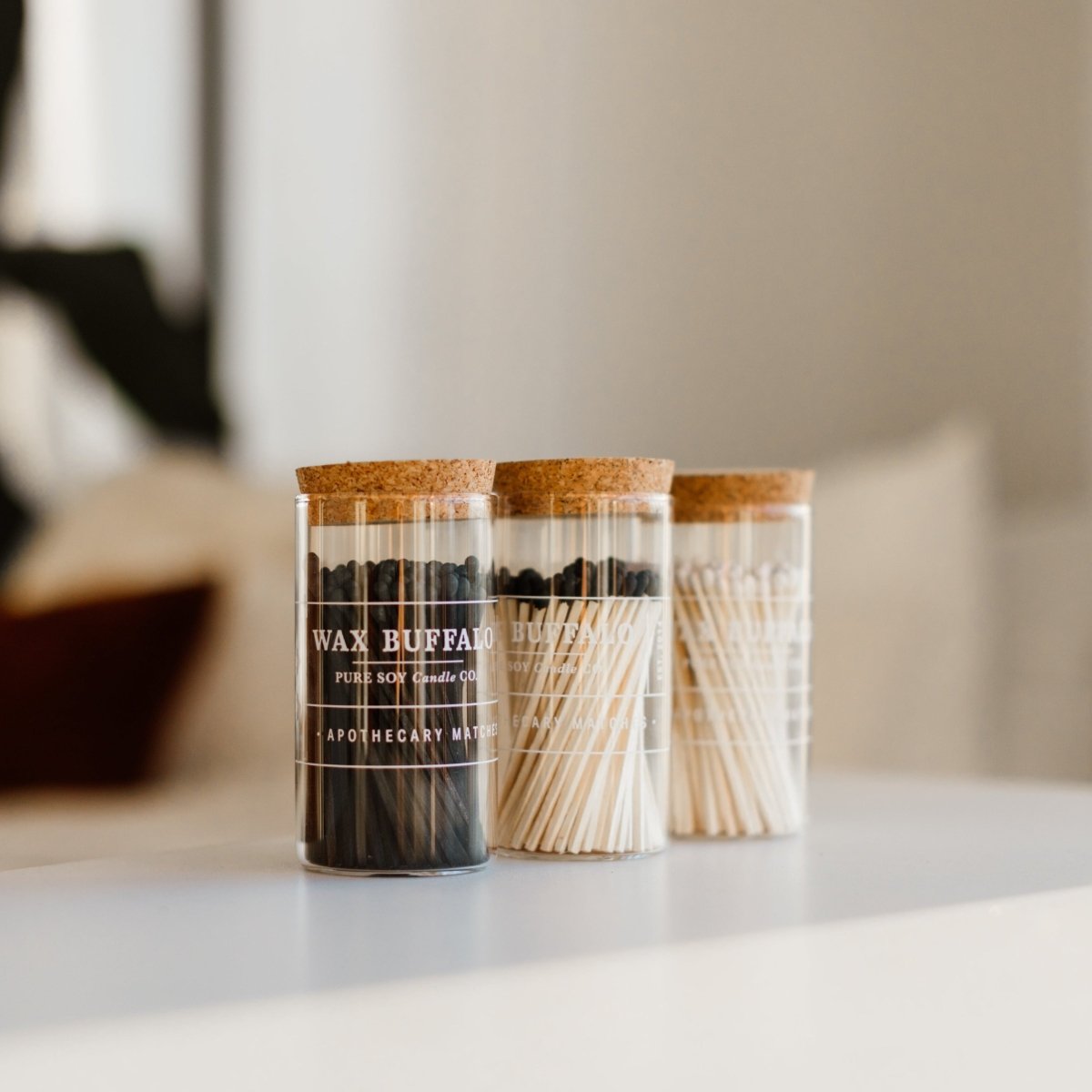 Wax Buffalo Handcrafted Glass Apothecary Match Bottle with Striker - Vintage