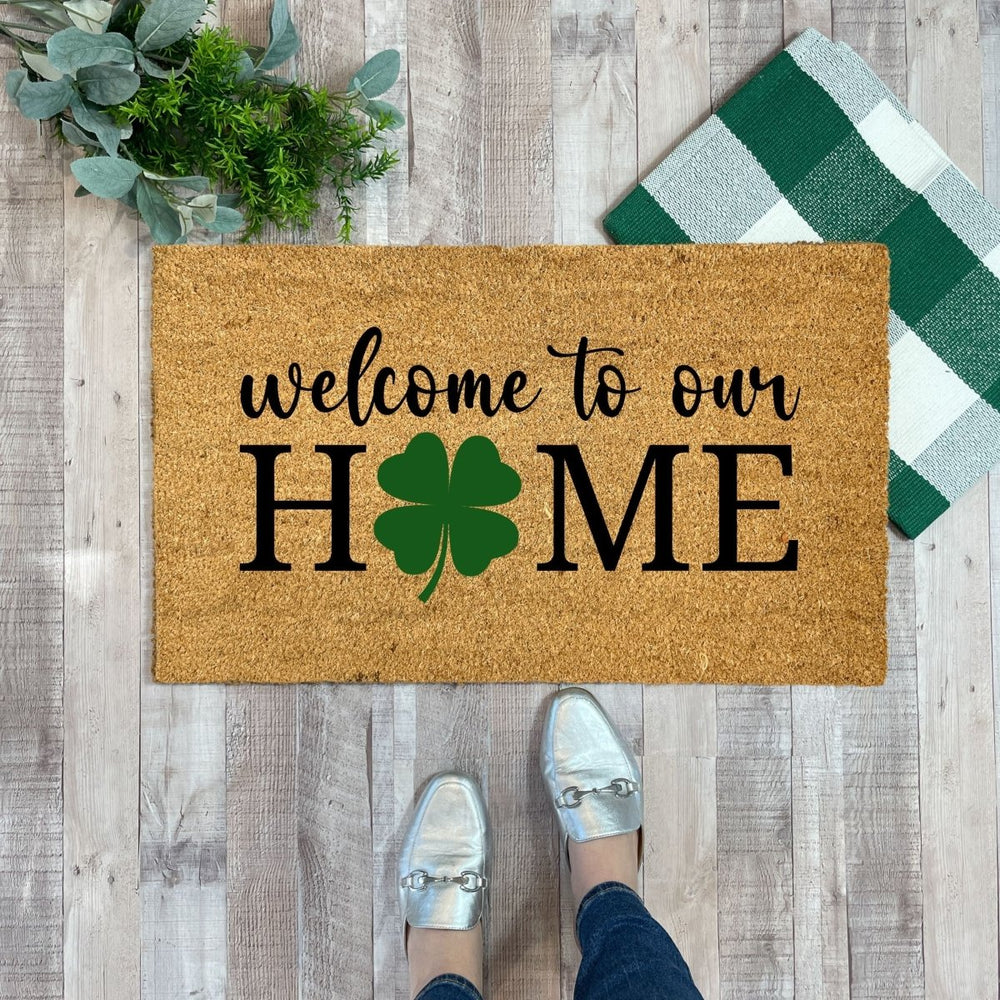 
                      
                        Nickel Designs Custom Doormats Welcome To Our Home Shamrock Doormat - lily & onyx
                      
                    