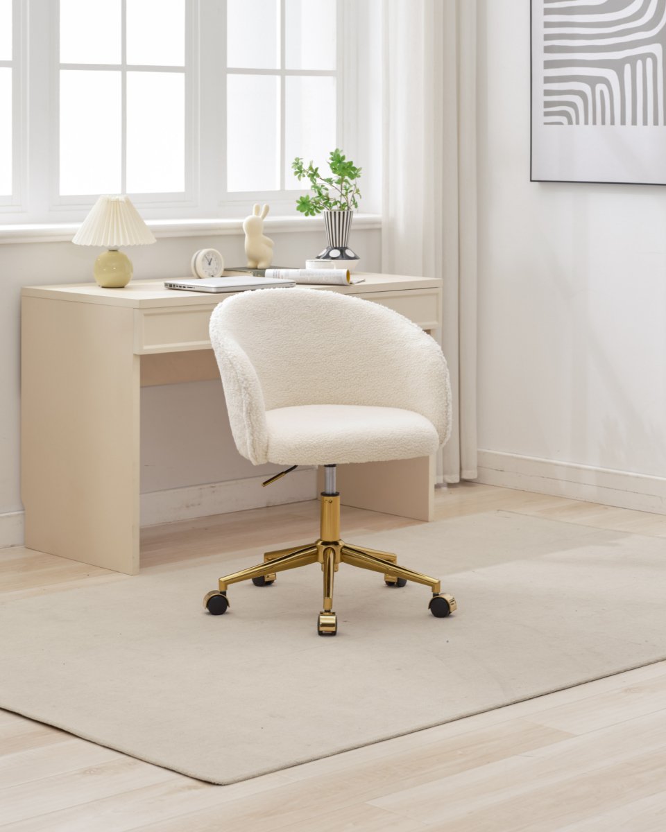 Walker Edison White Teddy Modern Desk Chair with Gold Rolling Base - lily & onyx