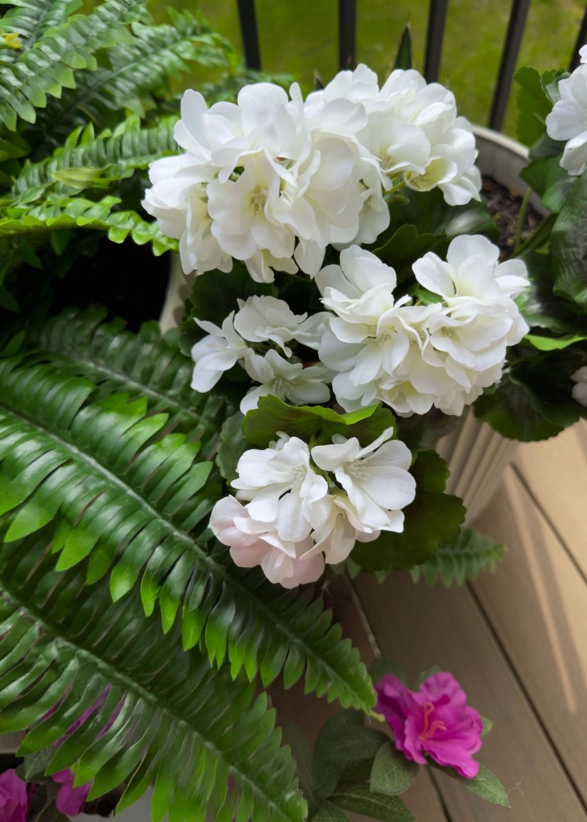 Afloral White UV Resistant Indoor/Outdoor Natural Touch Geranium Bush - 17" - lily & onyx