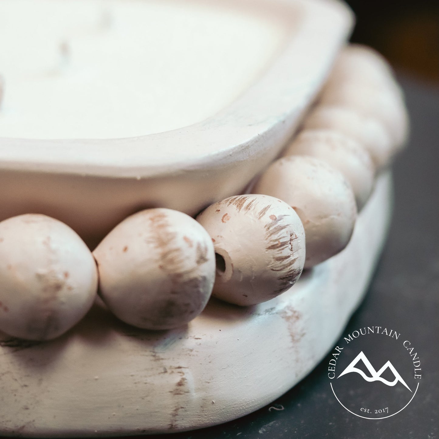 3 Wick Pottery Dough Bowl Soy Candle With Beads